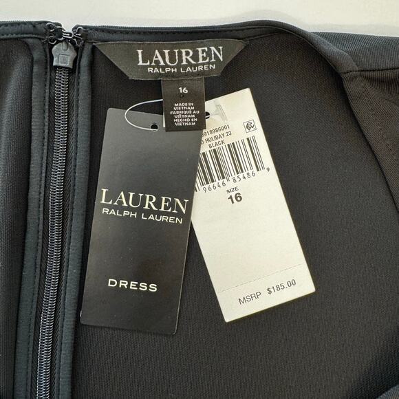 Ralph Lauren Surplice Wrap Front Ruffle Stretch Jersey Dress Black 16 NWT - Picture 9 of 10